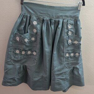 Vintage Embroidered Green Gingham Apron